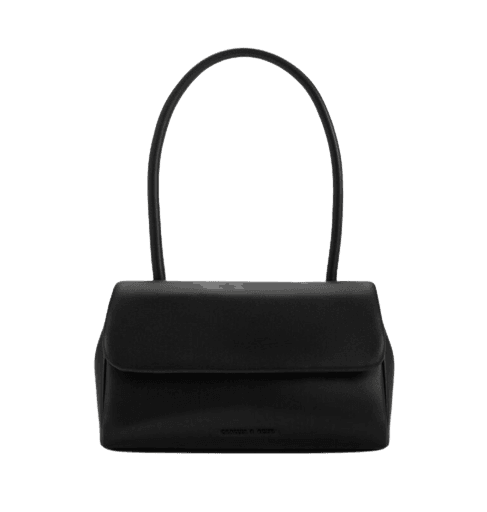 Curved Handle Shoulder Bag - Black