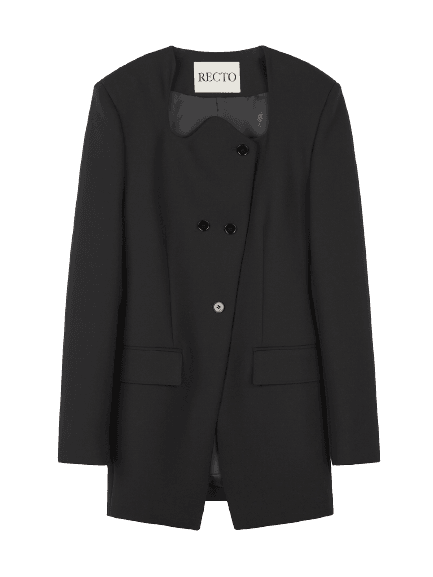 RC SIGNATURE CURVED NECK LONG JACKET (BLACK)