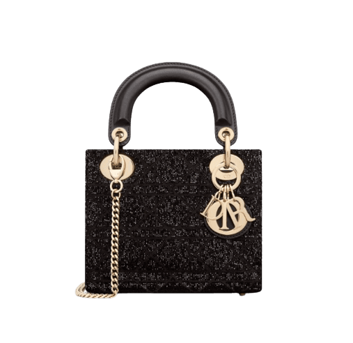LADY DIOR 미니 백 블랙 까나쥬 코튼 & 마이크로펄 자수