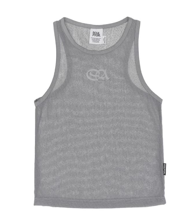 Symbol Logo Mesh Sleeveless Top Blue Gray