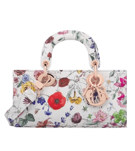 SAC LADY D-JOY SMALLCuir de veau imprimé Florilegio blanc multicolore