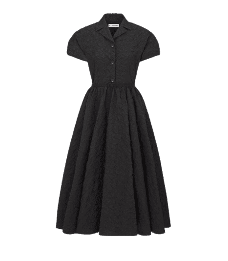 퍼프 슬리브 플레어 미디 드레스