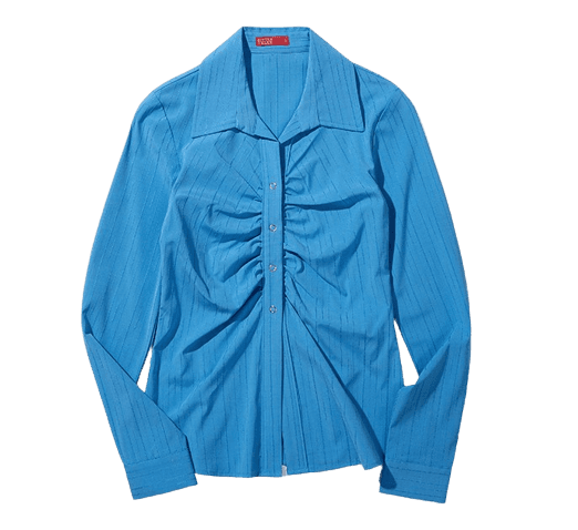 4-Snap Shirring Shirt-Blue