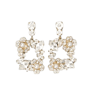 RV Bouquet Strass Pearl Earrings in Metal