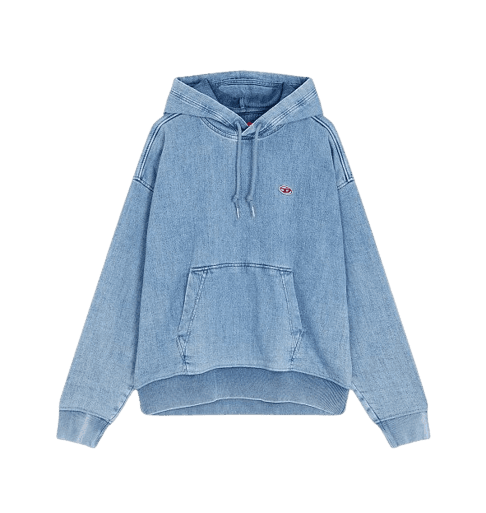 남성 로고 패치 데님 후드 티셔츠