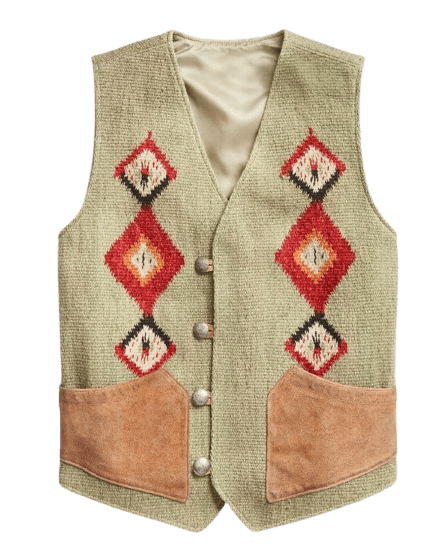 Handwoven Jacquard Vest - Green/Suede