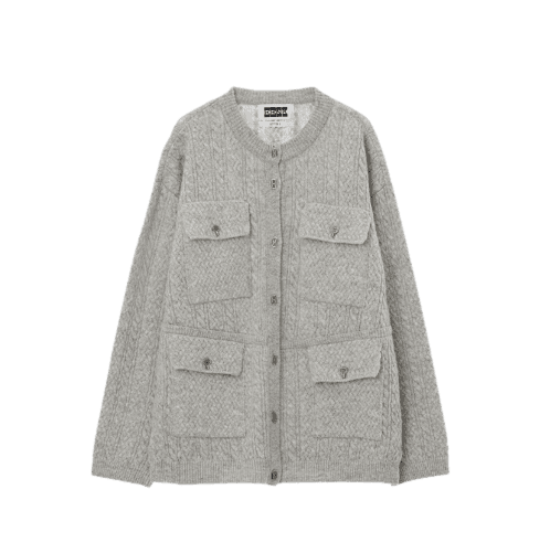 XOR Four-Pocket Oversized Cable Knit Cardigan - Grey