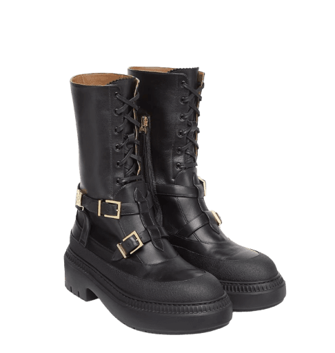 델피나 블랙 가죽 바이커 부츠