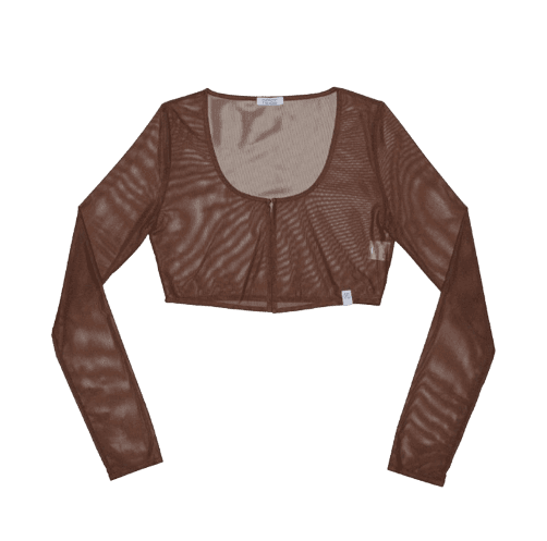 Solid Mesh Cardigan_Brown