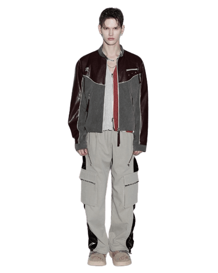 WRINKLE MIXED CARGO DENIM PANTS - BE