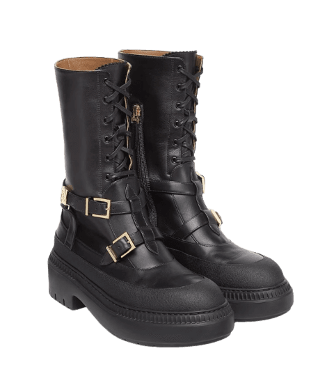 델피나 블랙 가죽 바이커 부츠