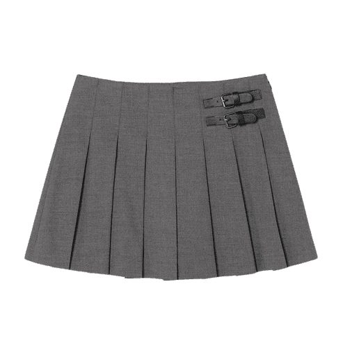 BUCKLE PLEATS MINI SKIRT CHARCOAL