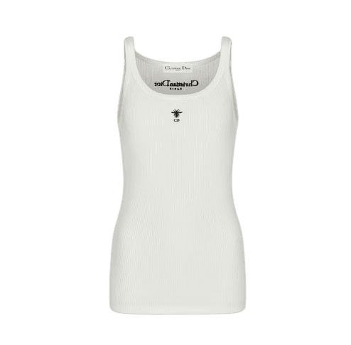 탱크 탑 화이트 리브드 코튼 저지