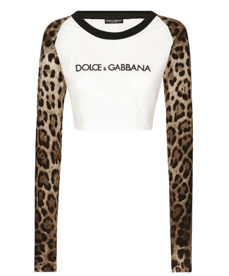 레오파드 프린트 스트레치 코튼 크롭 티셔츠