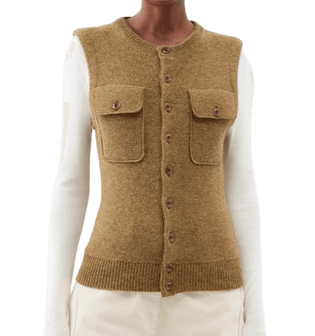 Sleeveless flap-pocket wool cardigan