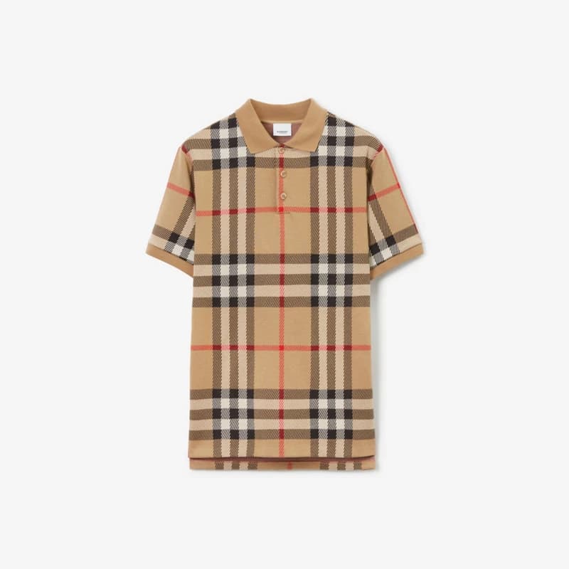 체크 코튼 자카드 폴로셔츠 아카이브 베이지