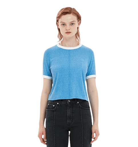 Pin Tuck Pigment Ringer Crop T / Washed Blue