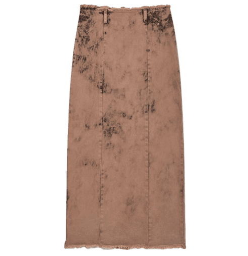 DYED DENIM MAXI SKIRT, BROWN
