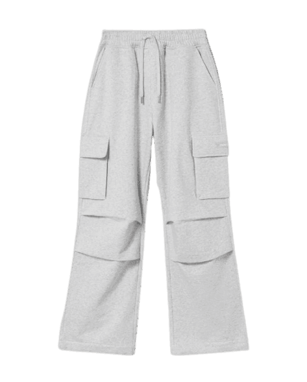 Fleece Wide Leg Cargo Pants - Grey