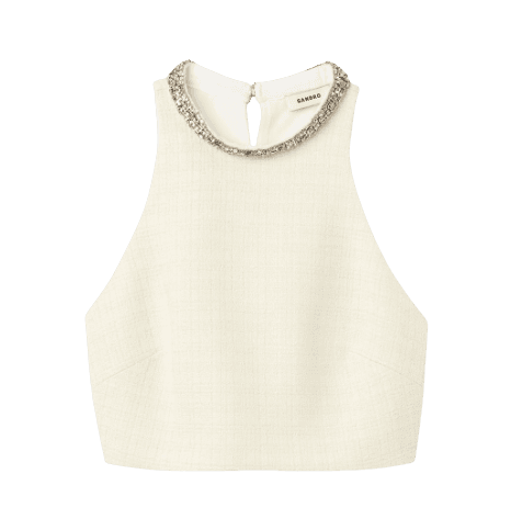 라인스톤 트위드 크롭 탑