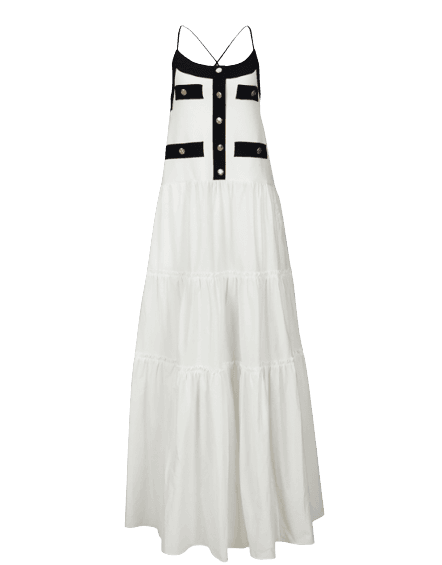 CONTRAST-TIPPED LONG DRESS