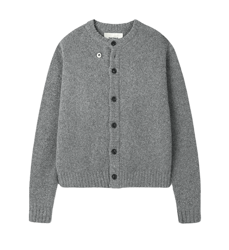 Baby Alpaca Brushed Crew Neck Cardigan_ Melange Grey