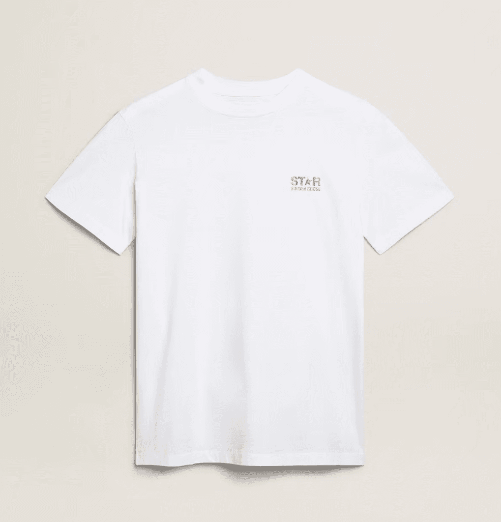 여성 골드 글리터 로고 & 스타 화이트 티셔츠