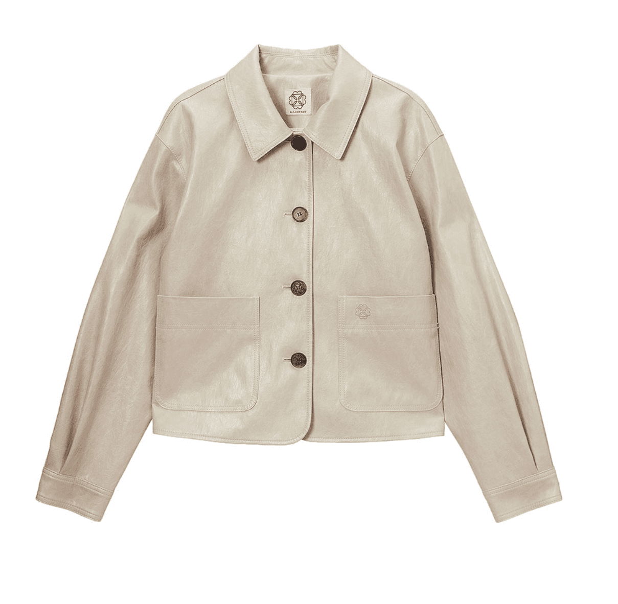 페이크 레더 크롭 자켓 베이지