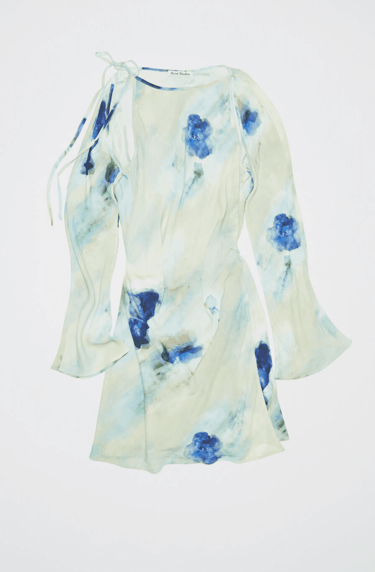 프린트 랩 드레스 블루