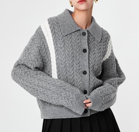 Signature Line Cashmere Crop Cardigan (Gray