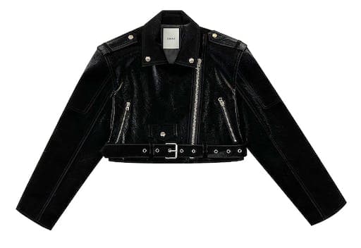 새틴 레더 크롭 라이더 자켓 - Glow black