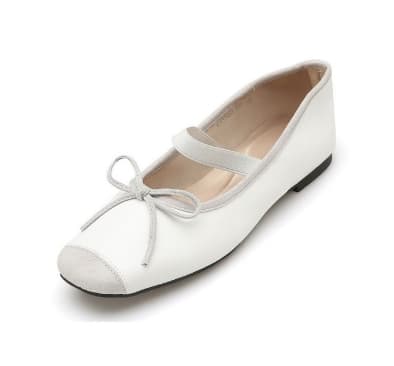 스퀘어 토 리본 밴딩 플랫 412335006 - 백