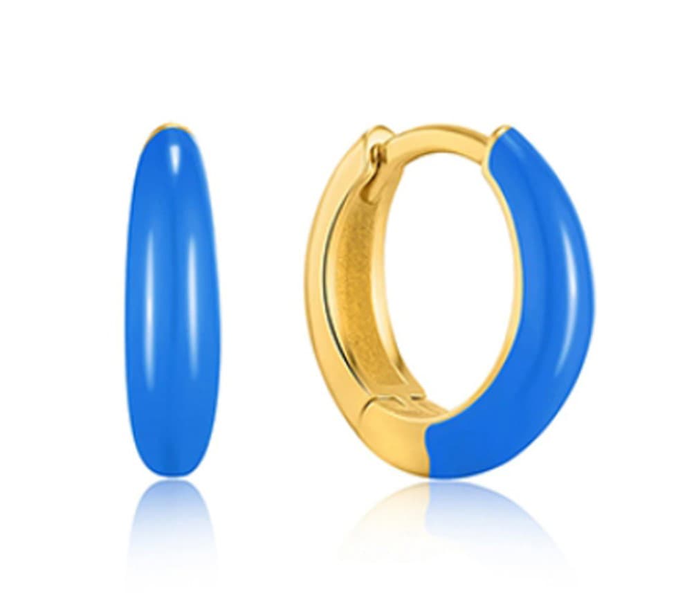 네온블루 에나멜 골드 후프 925 실버 링 귀걸이 E040-02G-NB