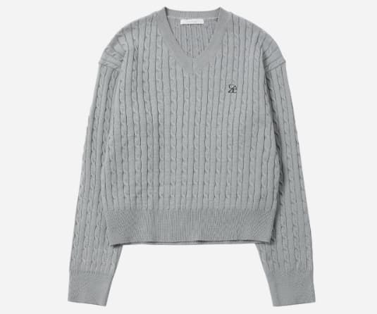 SAC 로고 케이블 브이넥 니트 라이트그레이 4W2316001