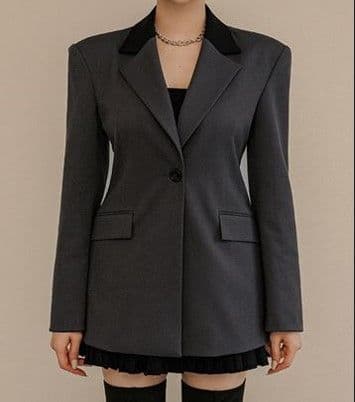 P1 슬림 카라 배색 자켓 - Mannish charcoal