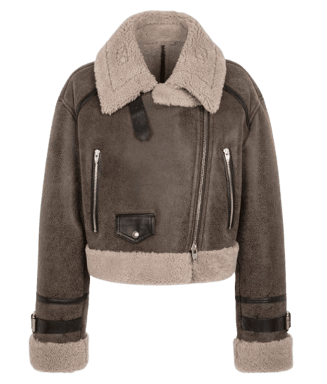 램 크롭 무스탕 라이더 재킷