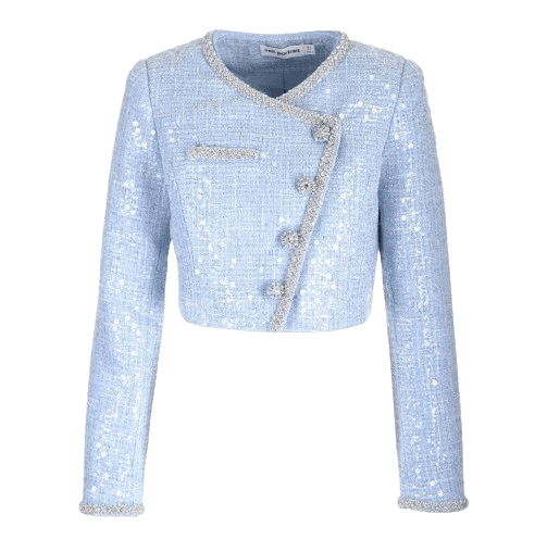 BLUE SEQUIN BOUCLE CROPPED JACKET