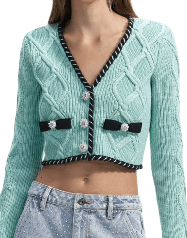 MINT CABLE KNIT CROPPED CARDIGAN