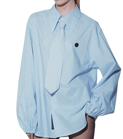 MUNN BLUE STRIPE GATHERED SLEEVE SHIRT