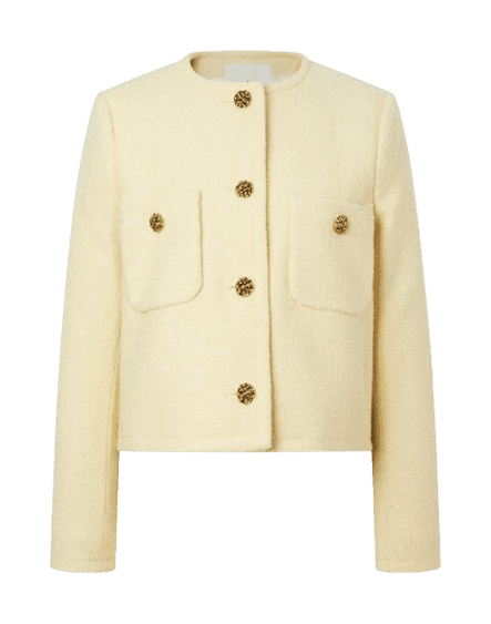 바쉬 옐로우 골드 버튼 울혼방 트위드 자켓