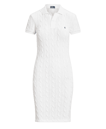 스키니핏 케이블 코튼 폴로 드레스 화이트