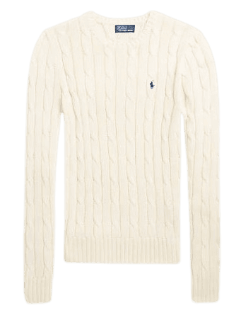 케이블 니트 코튼 크루넥 스웨터 크림