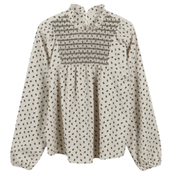 하이넥 스모킹 배색 블라우스