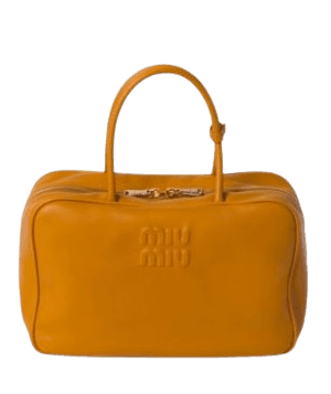 미우미우 엠보스드 로고 가죽 탑 핸들 백