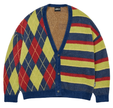 Argyle Stripe Mixed Cardigan NAVY