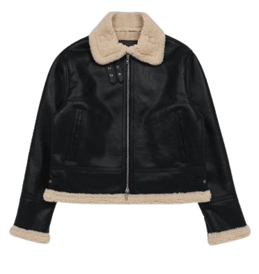 아크메드라비 HIGH NECK VEGAN LEATHER MOUTON JACKET BLACK
