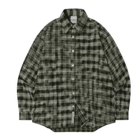 필루미네이트 오버핏 데미지 워시드 체크 셔츠