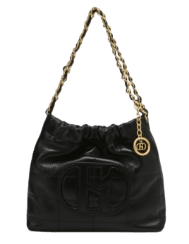 헤지스 H패치 블랙 레더 퀼팅 체인 호보 숄더백