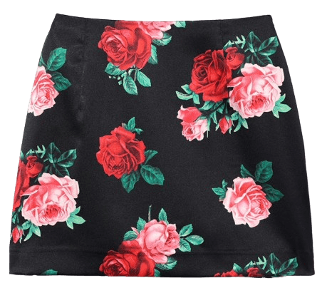 Satin Flower Pattern Skirt Black