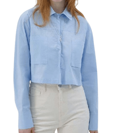 Back Ribbon Point Crop Cotton Shirt